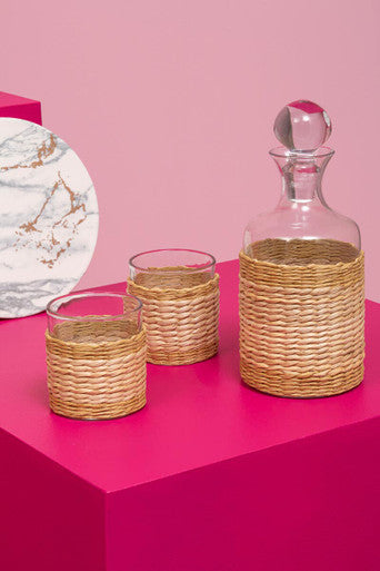 Orsina Juno 3-Piece Glass Decanter Set with Hand-Wrapped Rattan