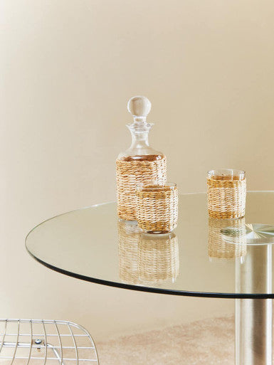 Orsina Juno 3-Piece Glass Decanter Set with Hand-Wrapped Rattan