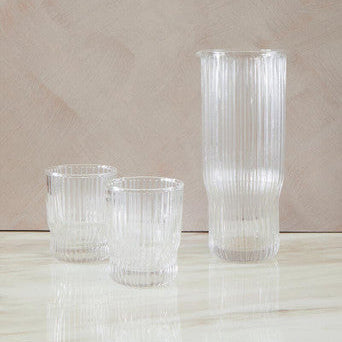 Orsina Juno Ribbed Glass and Jug Set – 3-Piece Clear Glassware