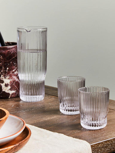 Orsina Juno Ribbed Glass and Jug Set – 3-Piece Clear Glassware