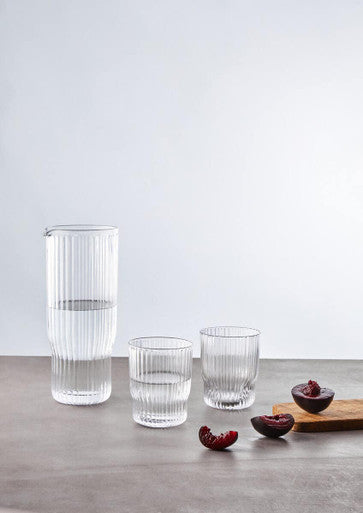 Orsina Juno Ribbed Glass and Jug Set – 3-Piece Clear Glassware