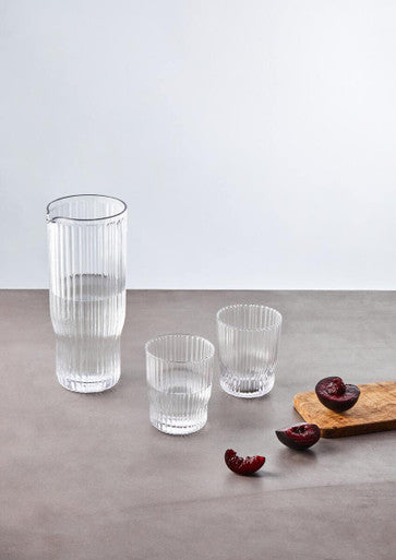 Orsina Juno Ribbed Glass and Jug Set – 3-Piece Clear Glassware