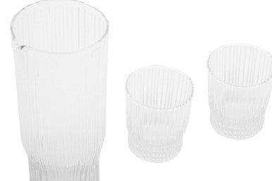 Orsina Juno Ribbed Glass and Jug Set – 3-Piece Clear Glassware