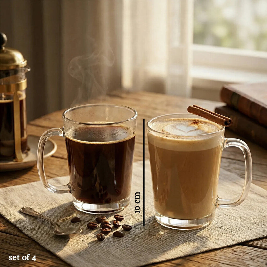Orsina Torta Clear Glass Mugs – Set of 4 Tapered Coffee and Tea Cups