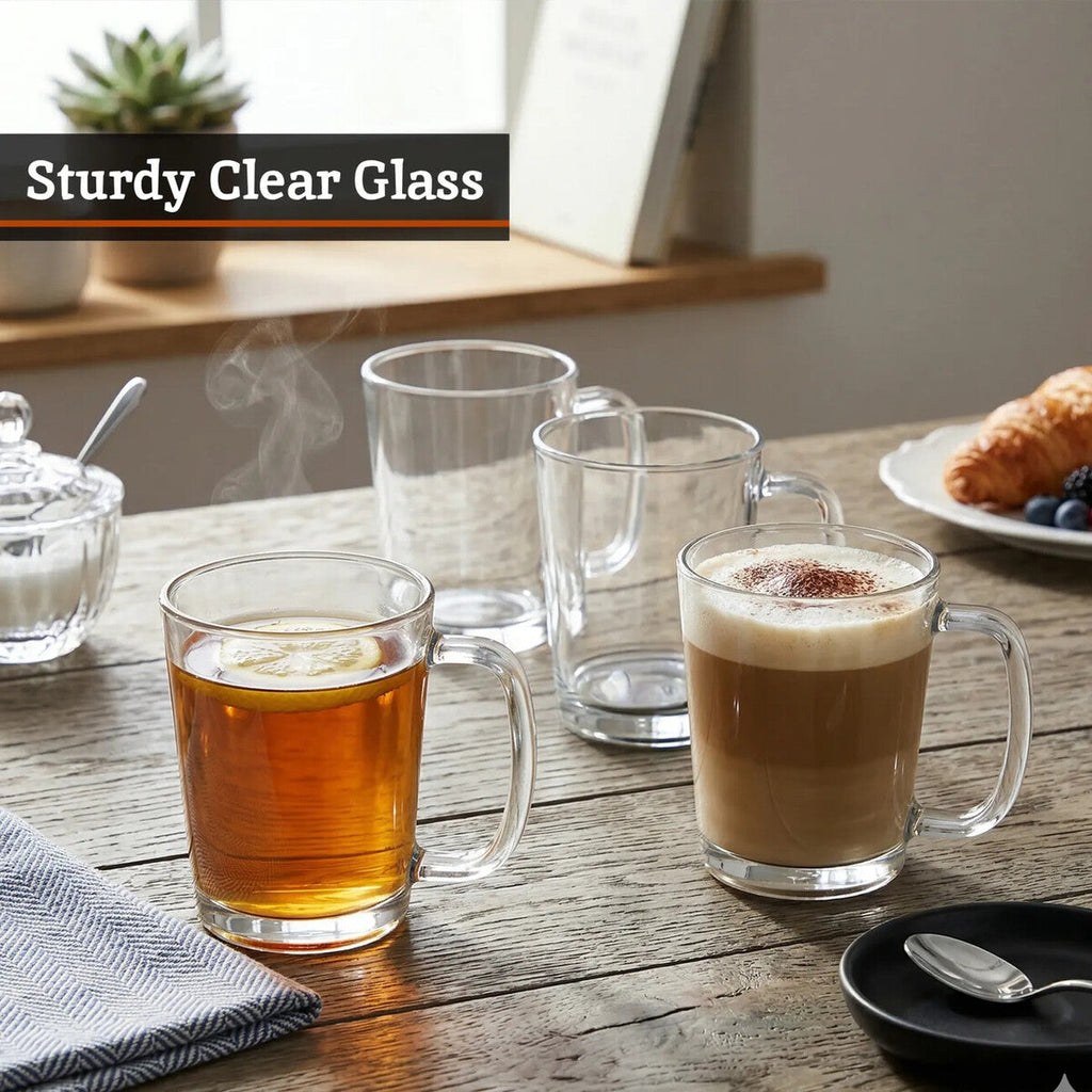 Orsina Torta Clear Glass Mugs – Set of 4 Tapered Coffee and Tea Cups