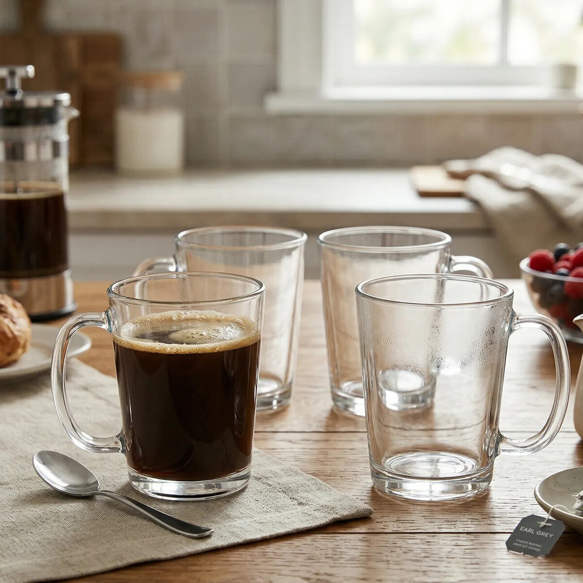 Orsina Torta Clear Glass Mugs – Set of 4 Tapered Coffee and Tea Cups