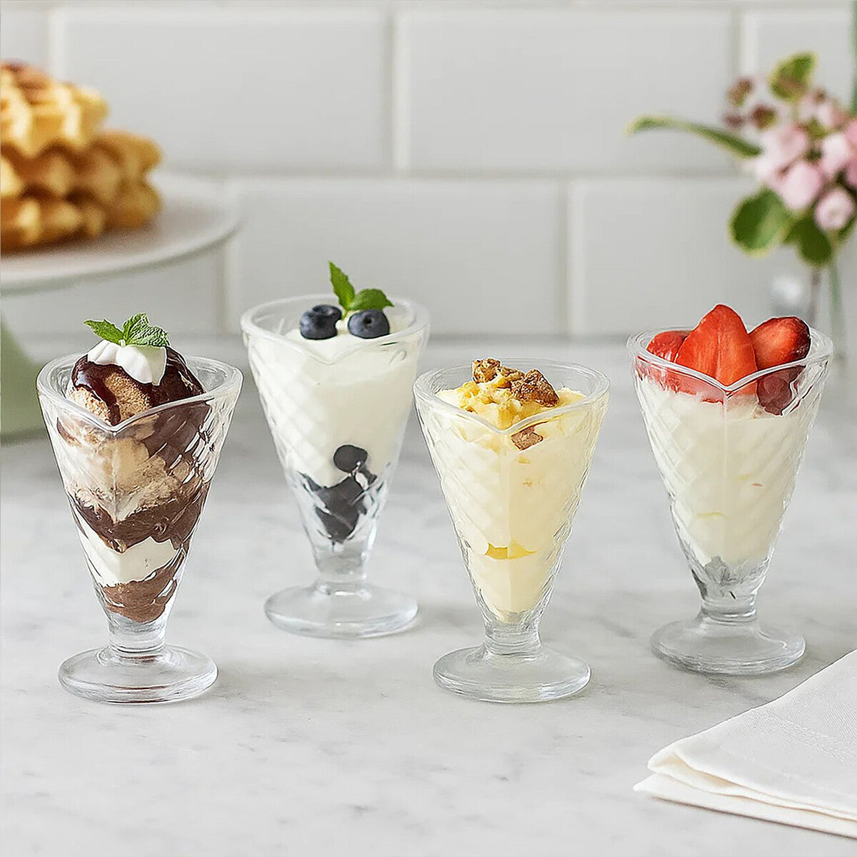 Orsina Torta Tapered Sundae Dishes – Set of 4 Stackable Glassware