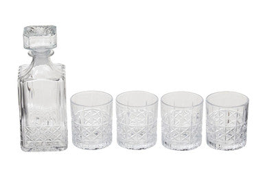 Orsina Dayla Diamond Pattern Whiskey Decanter and 4 Glass Barware Set