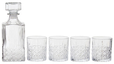 Orsina Dayla Diamond Pattern Whiskey Decanter and 4 Glass Barware Set