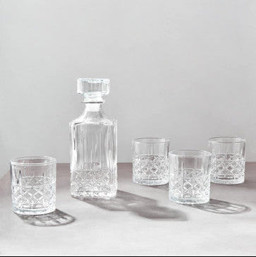 Orsina Dayla Diamond Pattern Whiskey Decanter and 4 Glass Barware Set