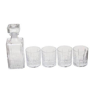 Orsina Dayla Ribbed Glass Whisky Decanter and 4 Glasses Barware Set
