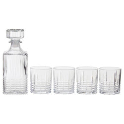 Orsina Dayla Ribbed Glass Whisky Decanter and 4 Glasses Barware Set