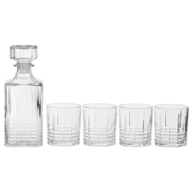 Orsina Dayla Ribbed Glass Whisky Decanter and 4 Glasses Barware Set