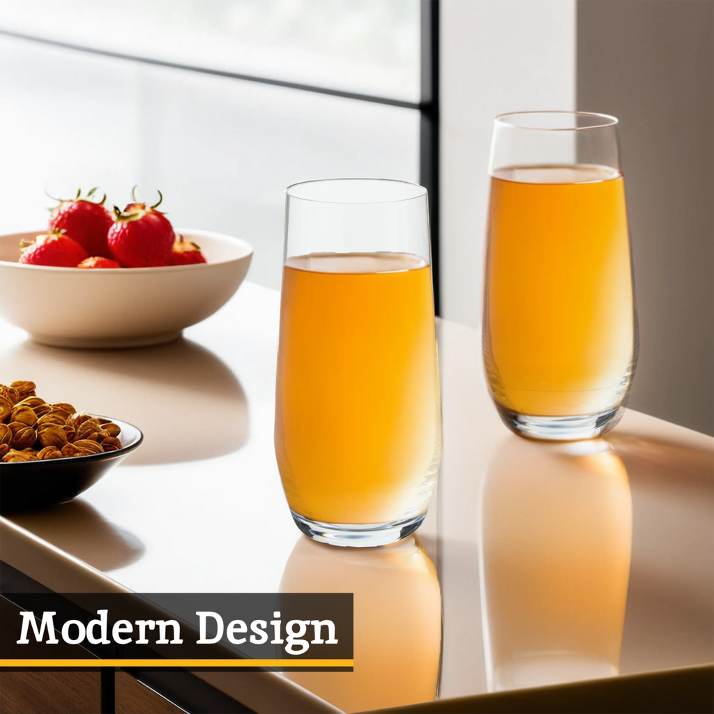 Orsina Ada Crystal Highball Glasses – Set of 4 Modern Cocktail Glassware