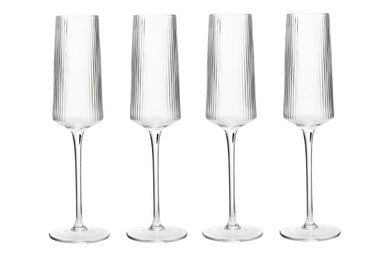 Orsina Eldon Ribbed Champagne Flutes – Set of 4 Crystal Glasses