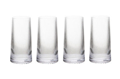 Orsina Eldon Ribbed Highball Glasses – Set of 4 Clear 420ml Tumblers