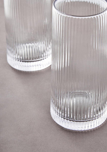 Orsina Eldon Ribbed Highball Glasses – Set of 4 Clear 420ml Tumblers