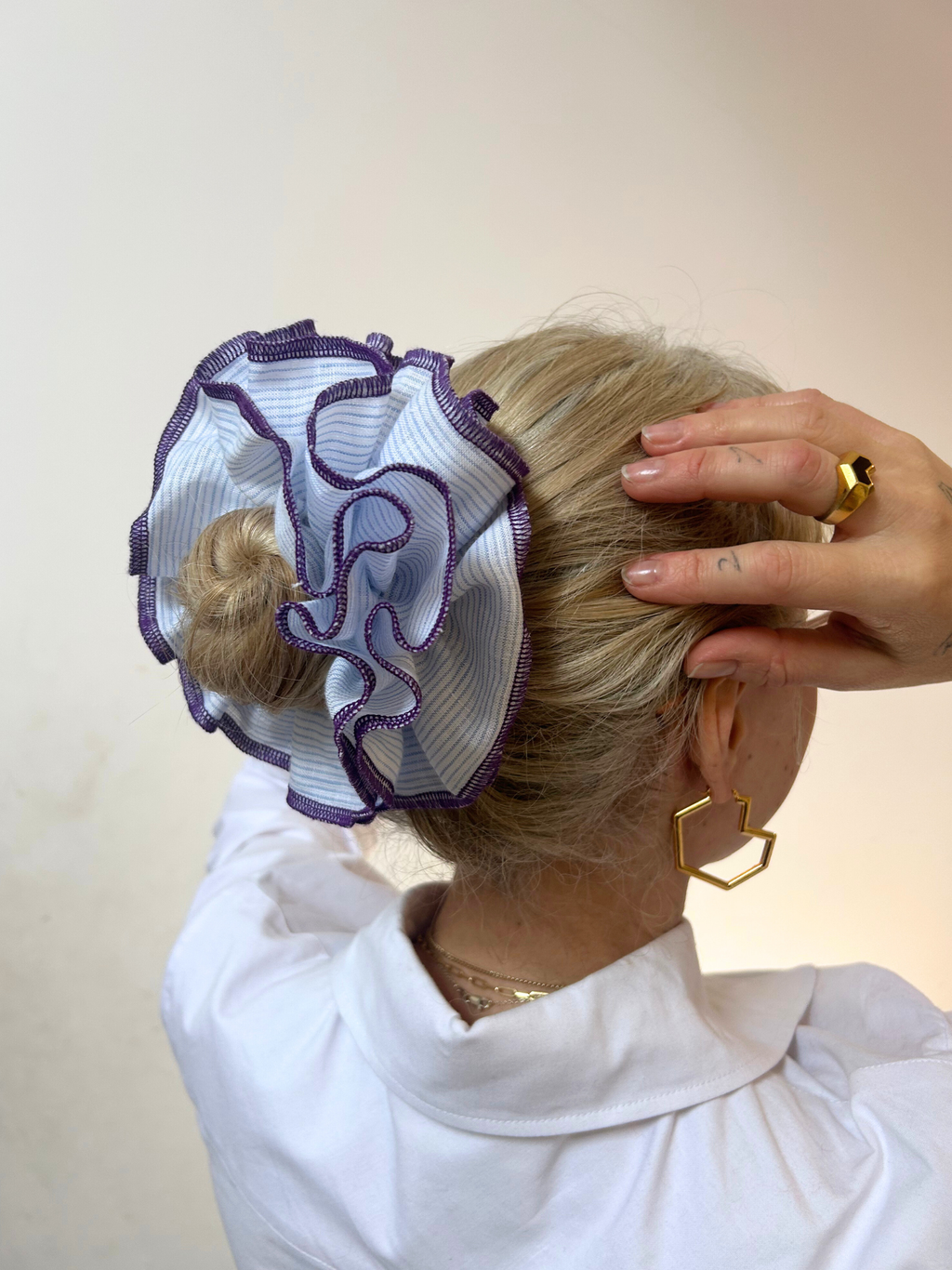 No More Nobody Azaria Blue Stripe Cotton Scrunchie – Handmade in London