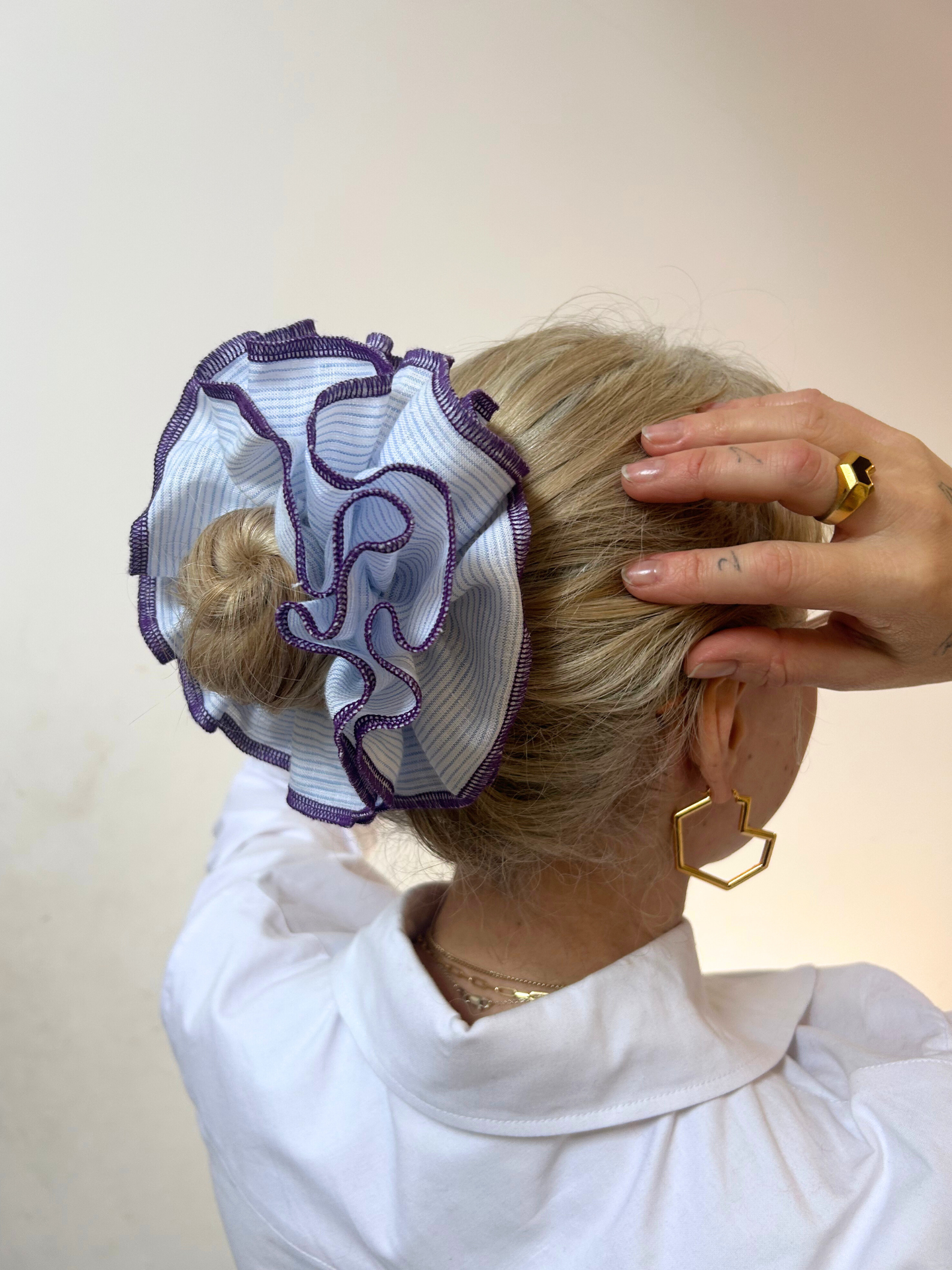 No More Nobody Azaria Blue Stripe Cotton Scrunchie – Handmade in London