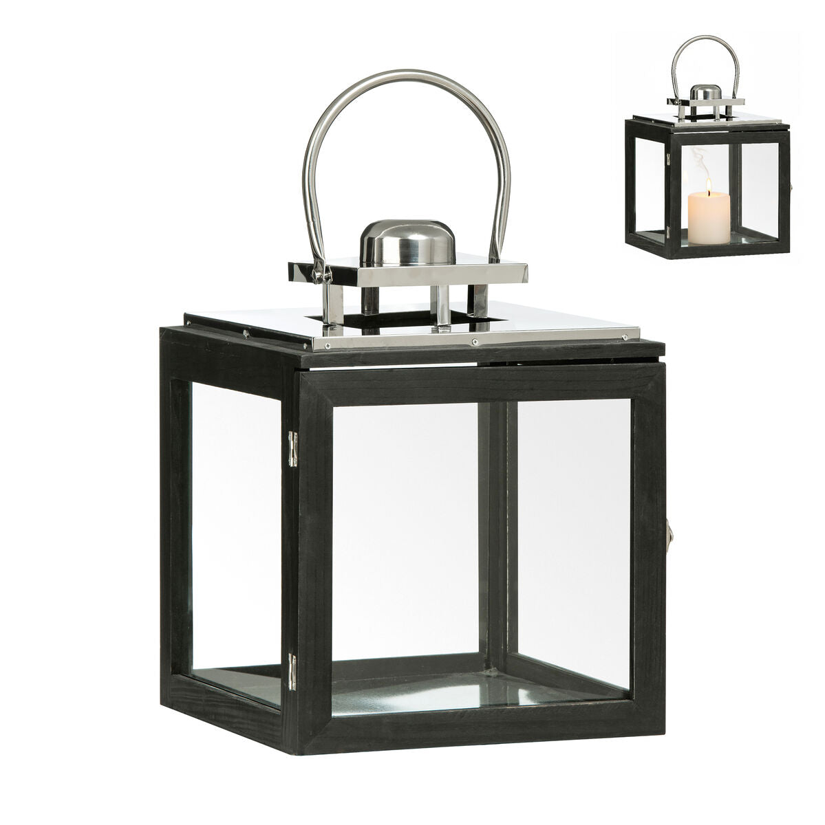 Orsina Regents Park Large Stainless Steel Lantern - Black Wood Frame