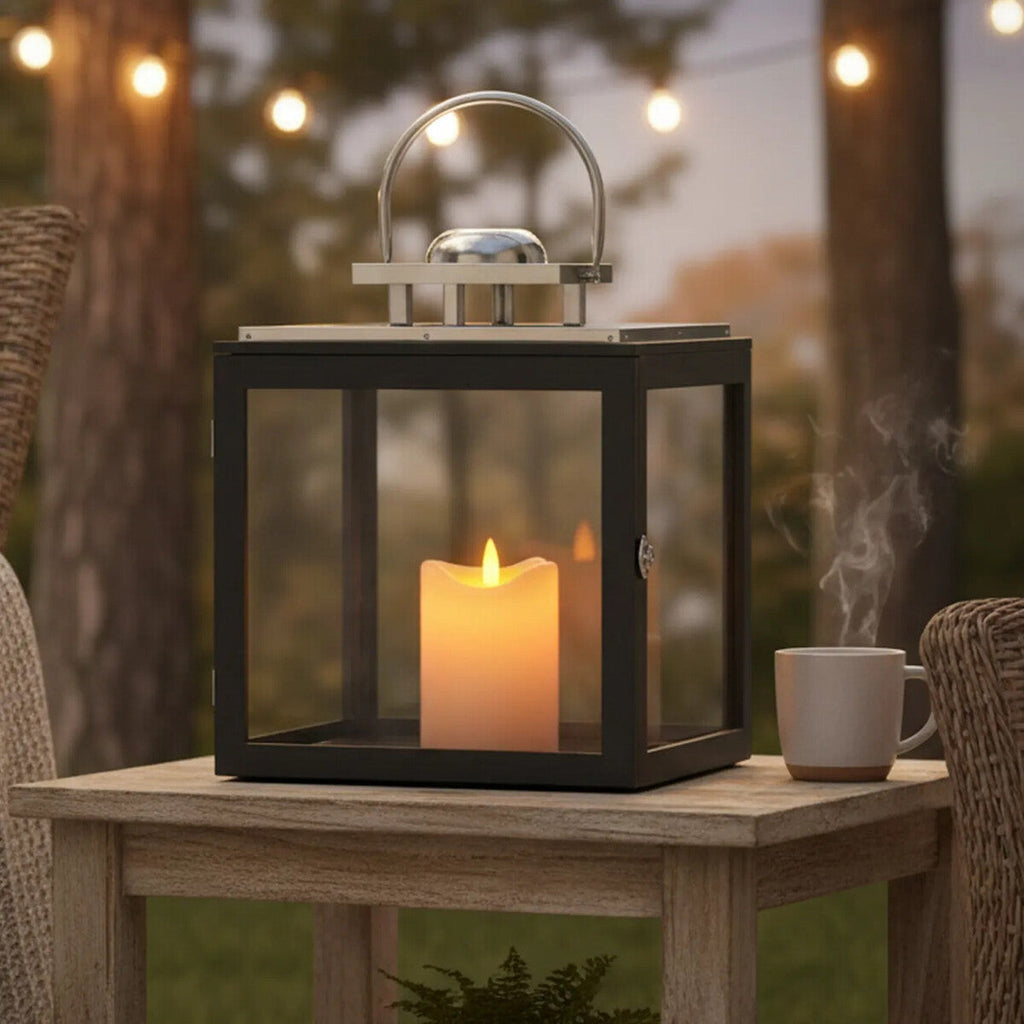 Orsina Regents Park Large Stainless Steel Lantern - Black Wood Frame