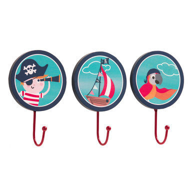 Orsina Pirate Wall Hooks – Set of 3 MDF & Metal Kids Storage Hooks