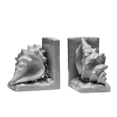 Orsina Conch Grey Dolomite Bookends – Set of 2 Coastal Shell Decor