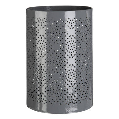 Orsina Large Grey Perforated Candle Holder – Cylindrical Metal Decor