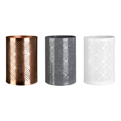 Orsina Large Grey Perforated Candle Holder – Cylindrical Metal Decor