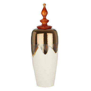 Orsina Masai Tall Ceramic Decorative Jar – Cream, Gold & Red Glaze