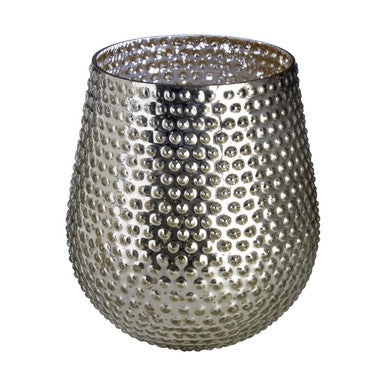 Orsina Silver Glass Candle Holder – Large Hammered Pillar Holder