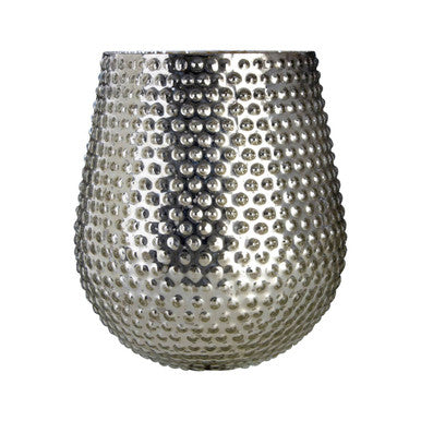 Orsina Silver Glass Candle Holder – Large Hammered Pillar Holder