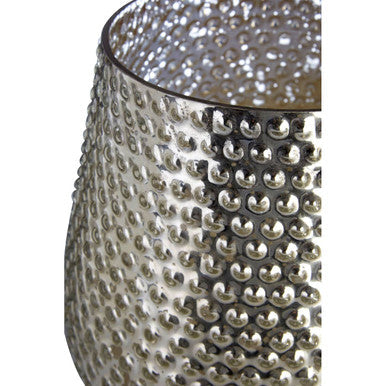 Orsina Silver Glass Candle Holder – Large Hammered Pillar Holder
