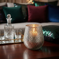Orsina Silver Glass Candle Holder – Large Hammered Pillar Holder