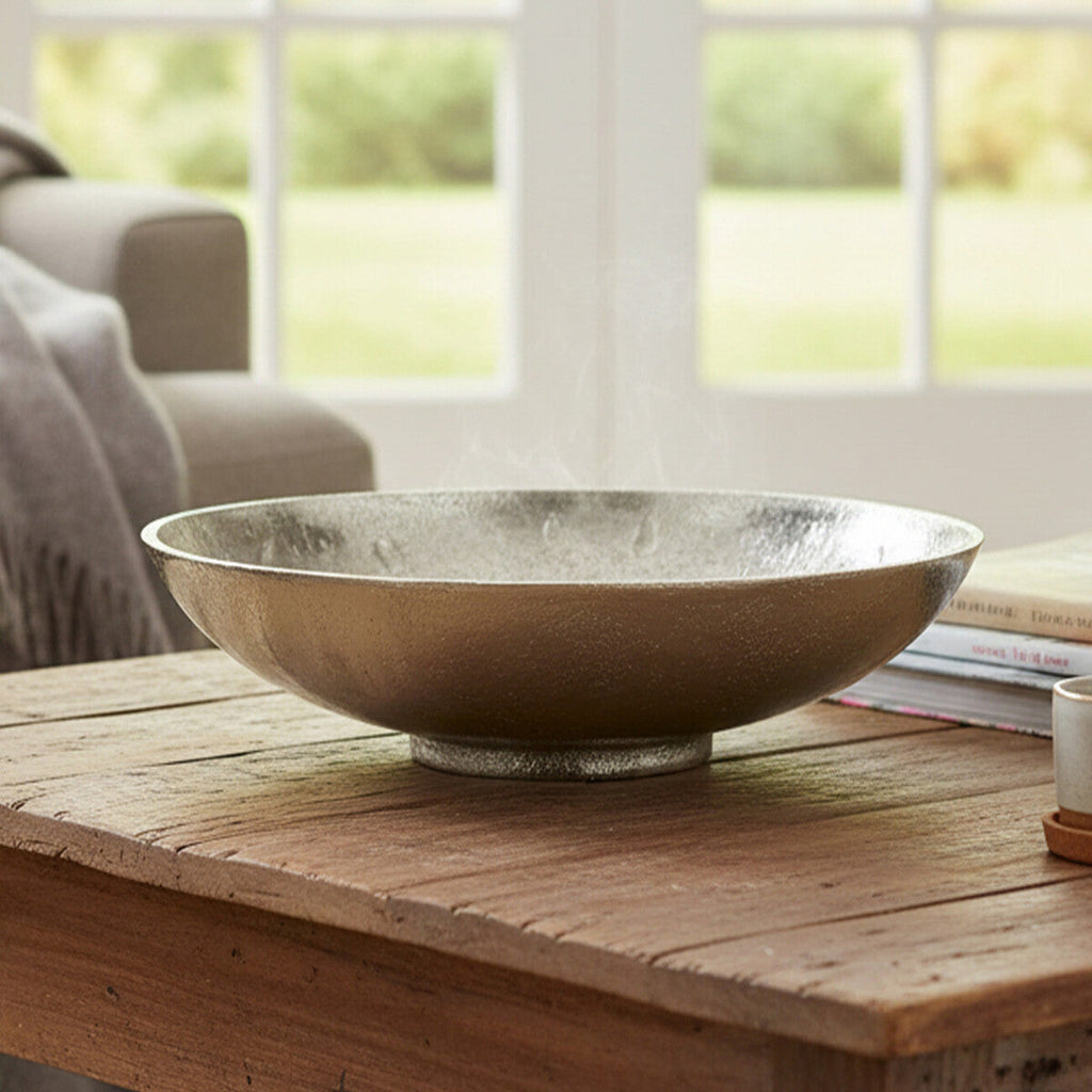 Orsina Hampstead Medium Nickel Finish Bowl – Modern Silver Centerpiece