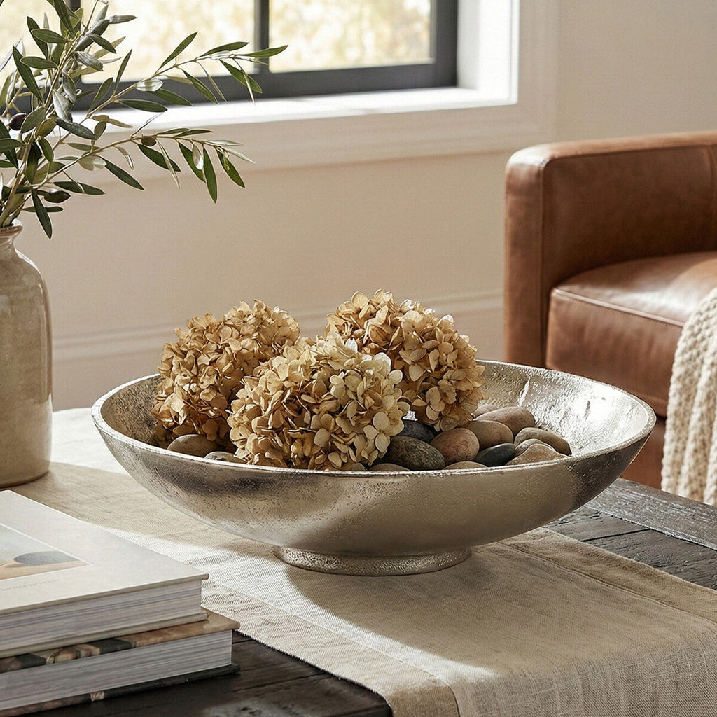 Orsina Hampstead Medium Nickel Finish Bowl – Modern Silver Centerpiece