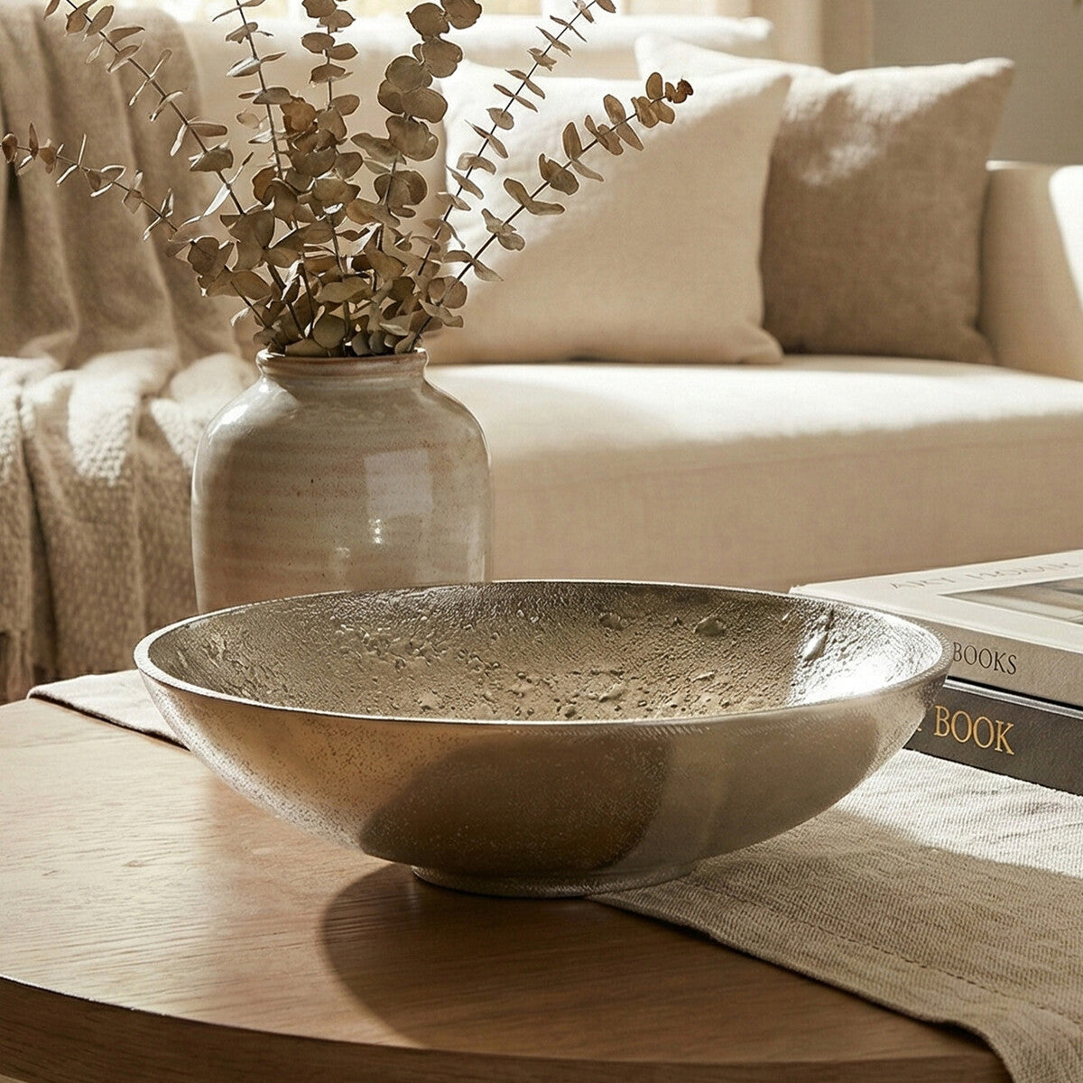 Orsina Hempstead Large Nickel Finish Bowl – Decorative Metal Centerpiece