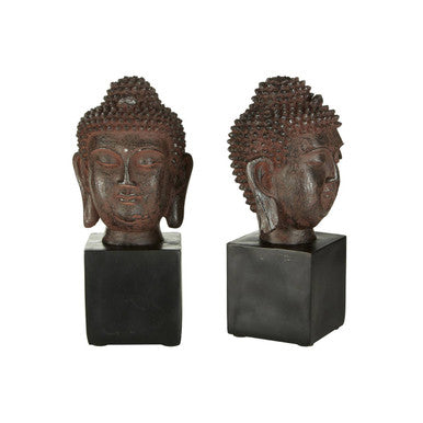 Orsina Buddha Head Bookends – Black Weathered Composite Set of 2