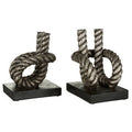 Orsina Piper Rope Bookends – Antique Silver & Black Plinth Set