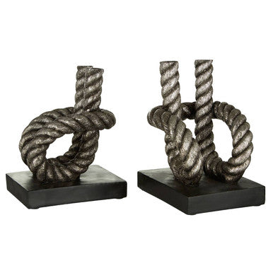 Orsina Piper Rope Bookends – Antique Silver & Black Plinth Set
