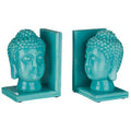 Orsina Piper Turquoise Buddha Head Bookends – Set of 2 Blue Decor