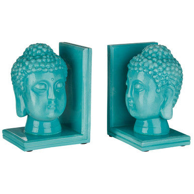 Orsina Piper Turquoise Buddha Head Bookends – Set of 2 Blue Decor