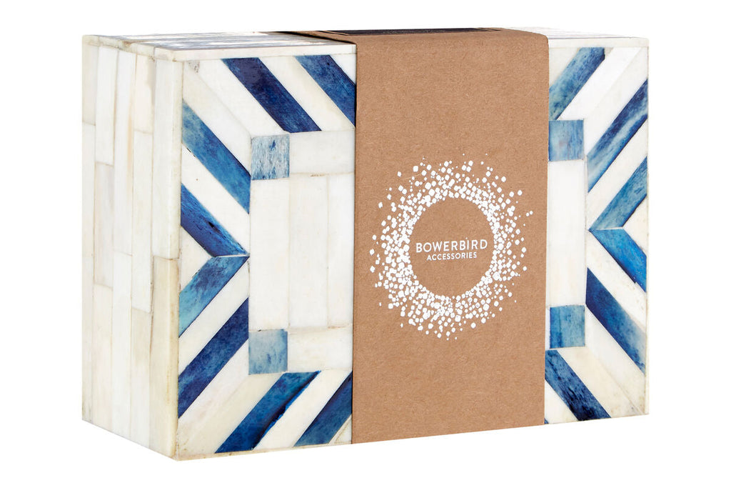 Orsina Bowerbird Blue Large Trinket Box – Hand-Laid Bone Inlay