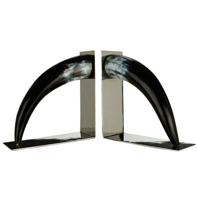 Orsina Buffalo Horn Bookends | Handcrafted Black & White Set of 2