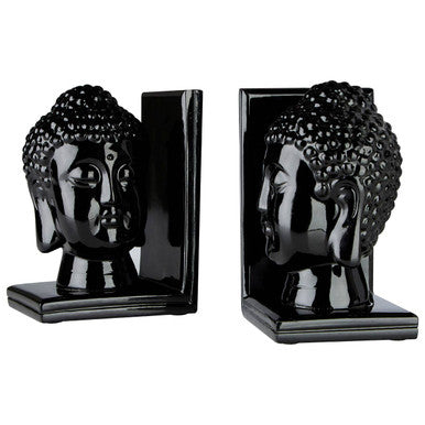 Orsina Piper Buddha Head Black Bookends | Zen Decorative Shelf Decor