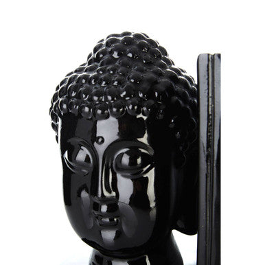 Orsina Piper Buddha Head Black Bookends | Zen Decorative Shelf Decor