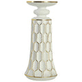 Orsina Honeycomb Small Candle Holder – White and Gold Polyresin