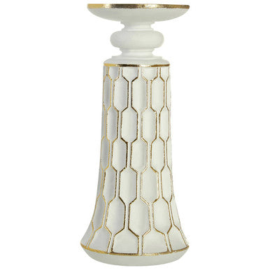 Orsina Honeycomb Small Candle Holder – White and Gold Polyresin