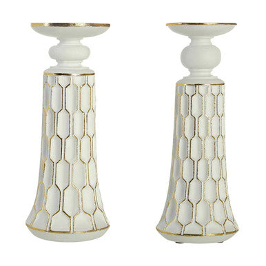 Orsina Honeycomb Small Candle Holder – White and Gold Polyresin