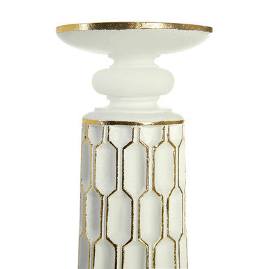 Orsina Honeycomb Small Candle Holder – White and Gold Polyresin